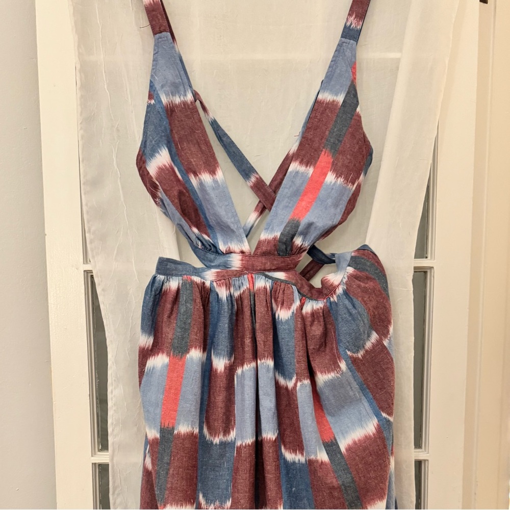 Anthropologie Backless Maxi Dress in Blue and Red